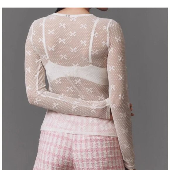 Anthropologie Top Long Sleeve Ivory Lace Sheer Bows XL NWT - Picture 2 of 5
